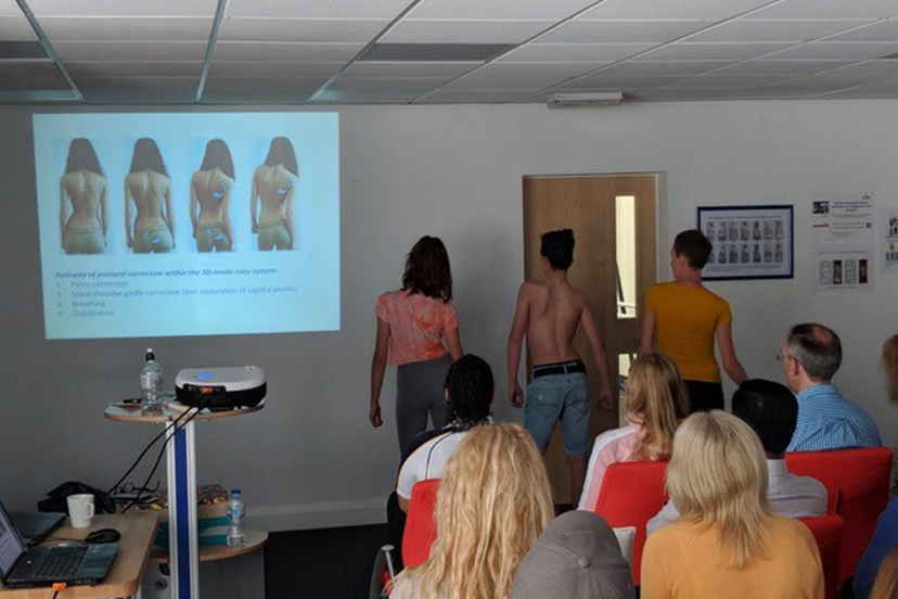 Above: Rares helps with a demonstration as part of our summer Scoliosis Open Day