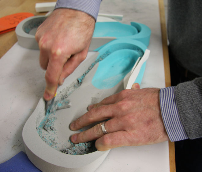 Above: Insoles being prepared