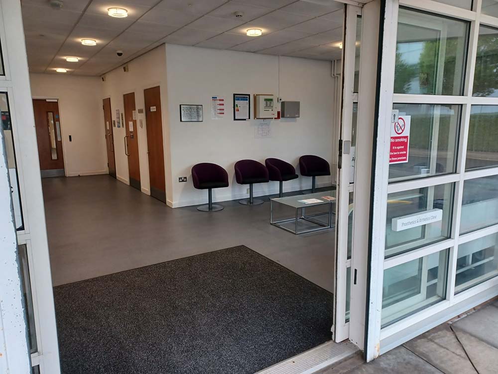 Waiting area in the Brian Blatchford building at the University of Salford